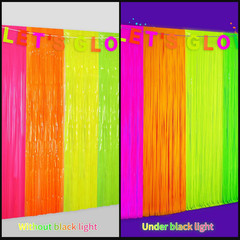 Glow in the Dark Tinsel Curtains 4 Pack – Neon Party Decorations 3.3X6.6Ft UV Re