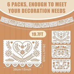 6 Pcs Papel Picado Mexican Wedding Decor – 118 Inches for Festive Celebrations