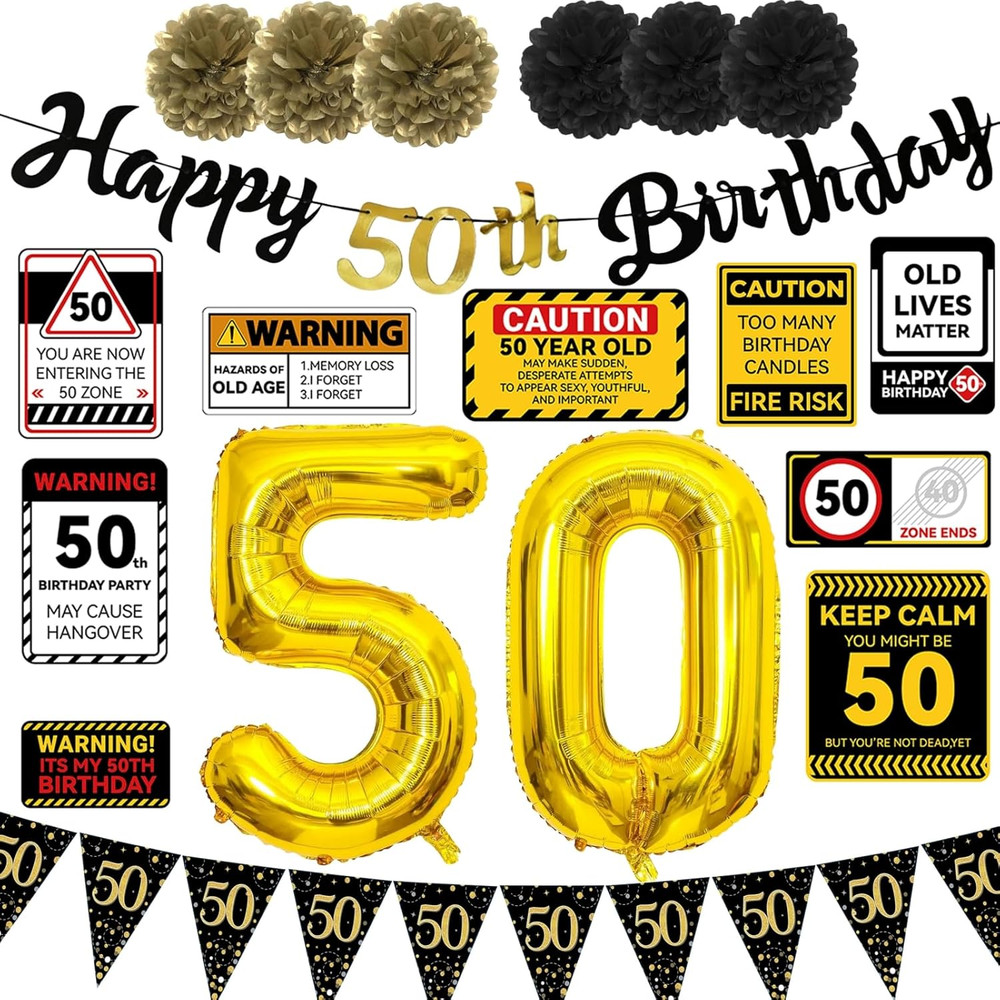 50Th Birthday Party Decorations Set Black and Gold 50 Years Old Party Supplies f