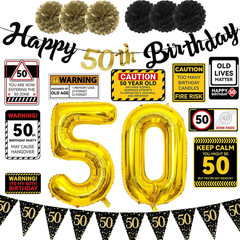 50Th Birthday Party Decorations Set Black and Gold 50 Years Old Party Supplies f