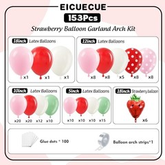 Strawberry Balloons Arch Kit – 153Pcs Different Size Green Red and Pink