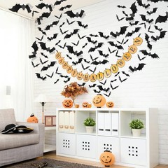 140Pcs Bats Halloween Decorations Party Supplies, Realistic PVC 3D Black