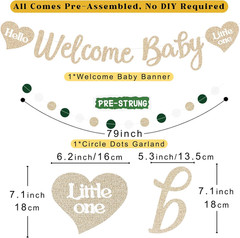 Sage Green Baby Shower Decorations Boy, Pre-Strung Welcome Baby Sign with Honeyc