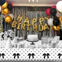 Black Bow Tablecloths Set of 3 Elegant Party Decorations Easy Clean-up New