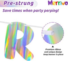 Iridescent Happy Birthday Banner, Pre-Strung Holographic Birthday Decorations…