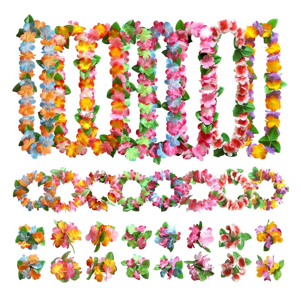 32pcs Hawaiian Leis Party Decorations, Necklace Flowers Bracelets Headband, T…