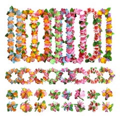 32pcs Hawaiian Leis Party Decorations, Necklace Flowers Bracelets Headband, T…