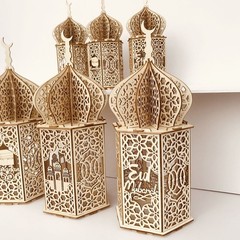 Eid Mubarak Ramadan Wooden LED Night Light Ornaments Muslim Festival Decor JQ