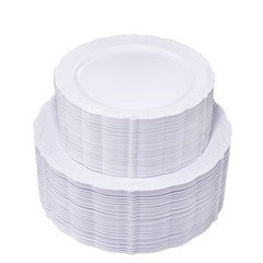 U-QE 100 Pieces White Plastic Plates – White Disposable Plates – Premium Hard…
