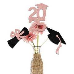 Graduation Centerpiece Sticks Class of 2025 Rose Gold Black Table Decor 12 PCS