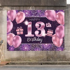 PAKBOOM Happy 13th Birthday Banner Backdrop – 13 2 Piece Set, Pink