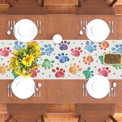 Watercolor Colorful Paw Prints Table Runner Happy Birthday Multi Color