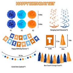Orange Blue Birthday Decorations Set for Boys Men Women, Happy Birthday Banne…