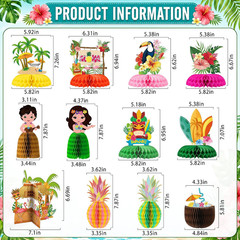 12Pcs Hawaiian Luau Party Table Decorations – Double Sided Tropical Aloha Flamin