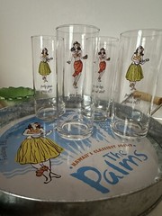 Hawaiian Hula Dancer Glasses Bar/Serving Set Hallmark Luau Ready MCM Style Party