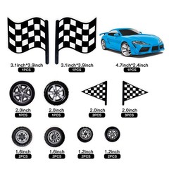 42Pcs Black Blue Race Car Balls Cake Decorations Check Flag with Multicolor B…