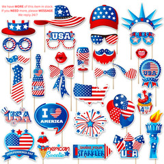250th Anniversary Independence Day Photo Booth Props with Sticks,4th of July