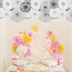 Hanging Paper Fans Party Set 8Pcs Round Pattern Hanging Paper Fans Decoration…