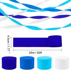 4 Roll Blue White Paper Party Streamer 1.77 Inch x 82 Ft 328ft Decor Set