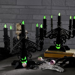 2 Set Felt Gothic Halloween Candelabra Table Decor with Glow Flame Black