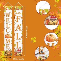 Hello Fall Decorations Pumpkins Maple Leaves Porch Sign Door Banner Gift 12″x72″