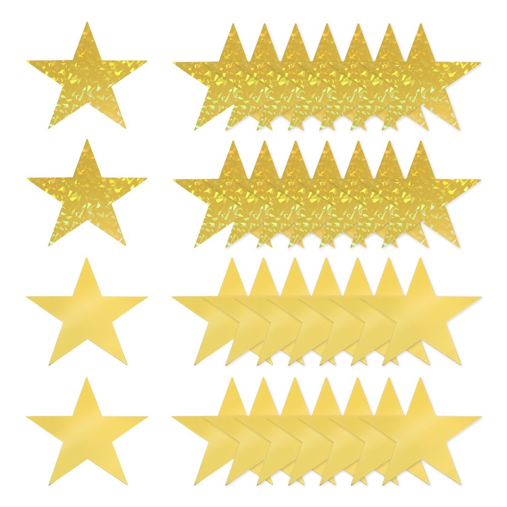 48 Pcs Stars Cutouts, 6 Inch Double Printed Paper Stars, Gold/Laser Gold