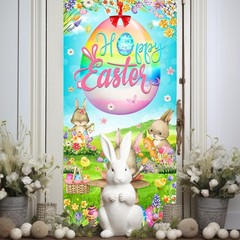 Happy Easter Door Cover Spring Easter Bunny Door Cover Egg Easter Door Banner Pa
