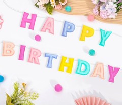 Pre-Strung Happy Banner – Felt Garland, Rainbow Party Decorations, HAPPY Garl…