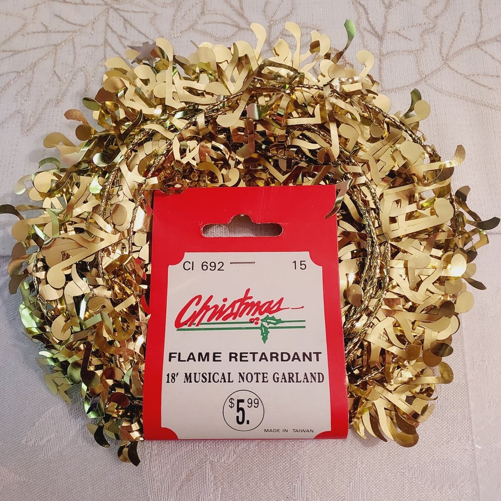 Vintage Gold Wired Tinsel Garland Musical Note Decor Flame Retardant Taiwan