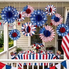 Multi-Sized Patriotic Honeycomb Ornaments for Independence Day – 9 Piece Set