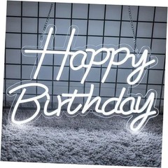 Happy Birthday Neon Sign for Backdrop, LED Happy Birthday Light Up Sign, White