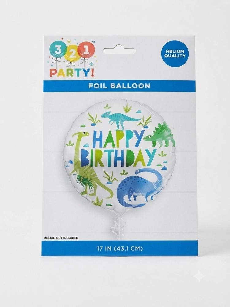 321 Party! Blue & Green Dinosaur Birthday 17-inch Foil Balloon (Helium Quality)