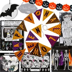 HALLOWEEN SKELETON DECORATION Party Game Garland Mask Photo Booth Props Plaque