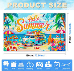 Hello Summer Banner 71X43 Inches Summer Party Decorations Backdrop Beach Party D