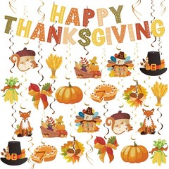 Thanksgiving Decor Set Banner & Hanging Swirls for Home,Office Party Decorations