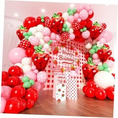 Strawberry Balloons Arch Kit – 153Pcs Different Size Green Red and Pink