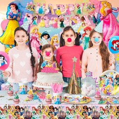 116 Pcs Princess Party Tableware Decorations Set Tablecloth Banner Balloons