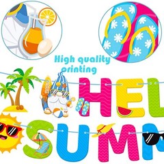 Hello Summer Decoration Gnome Slippers Beach Ball Watermelon Garland Banner 3Pcs