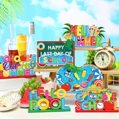 Hello Summer Decorations School’s out Pool Wooden Signs Indoor Tabletop 6 Pcs