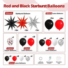 Red and Black Balloon Arch Kit with Star Balloons, Red Black and White Metall…