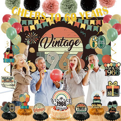 47Pcs 60Th Birthday Decorations for Men Women, PRE-STRUNG Vintage 1966 Banner Pa