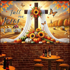 Fall for Jesus Backdrop Banner – Thanksgiving Outdoor Decor 71×43 Inches