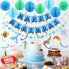 Ouddy Life Under Sea Party Decor Blue Green Banner