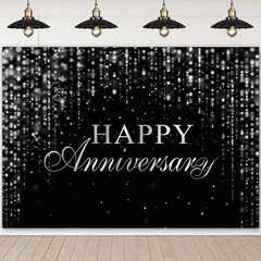 Happy Anniversary Backdrop Black Silver Anniversary Banner Cheers to Marriage