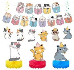 16 Pcs Cat Theme Birthday Party Decorations Party Supplies Kit, Includes Cat Par