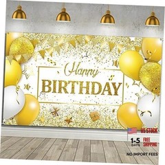 Happy Birthday Decorations Backdrop Banner for Men Women Boys White and Gold