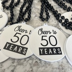 Cheers To 50 Years Black Beaded Necklace 12pc Birthday Anniversary Or Milestone