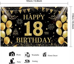 Black Gold Happy 18th Birthday Backdrop Banner 18th Photography Background Bi…