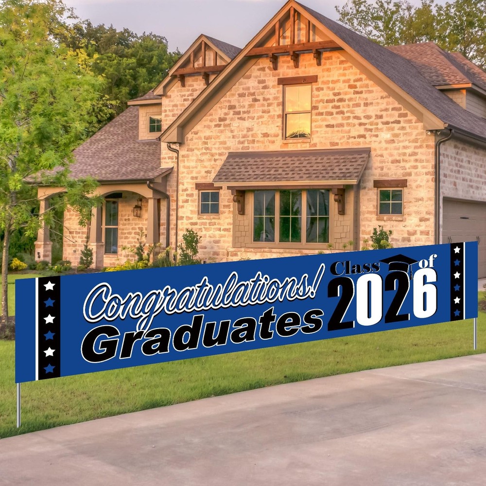 2026 Graduation Decorations Blue and Black Graduation Banner Large Congratulati.