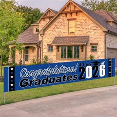 2026 Graduation Decorations Blue and Black Graduation Banner Large Congratulati.